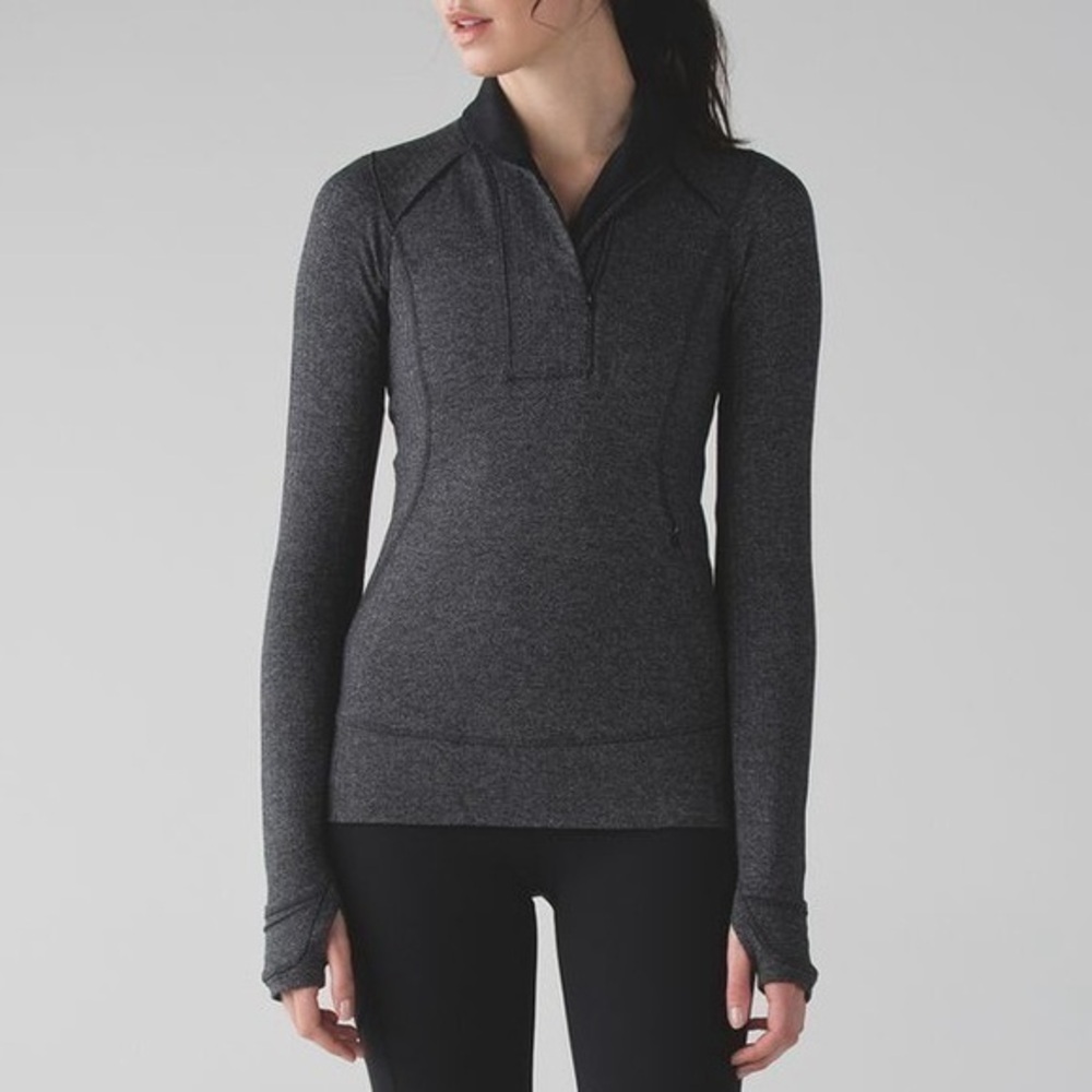 Lululemon Think Fast Pullover Charcoal Grey Herringbone 1/4 Zip Size 4